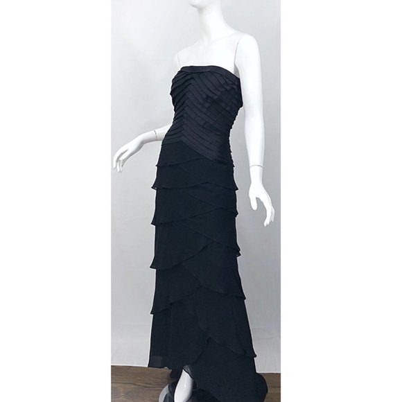 Vintage Tadashi Shoji Black Silk Chiffon Gown - Picture 2 of 10